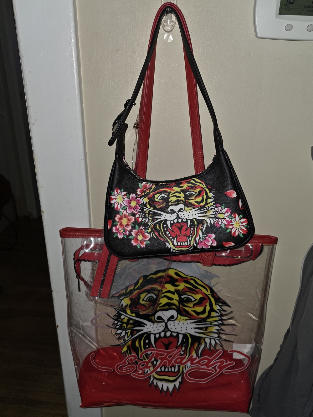 Ed Hardy Black & Red Tiger Floral Shoulder Bag Set - Y2K ALL THE WAY!!!!!